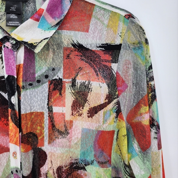 Ali Miles Button Down Sheer Shirt Art To Wear Abstract Colorful Large - Picture 3 of 9